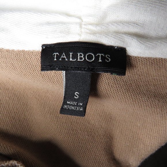 Talbots Size Small Tan/Beige Striped 3/4 Sleeve Open Front Cotton Cardigan - Picture 2 of 4